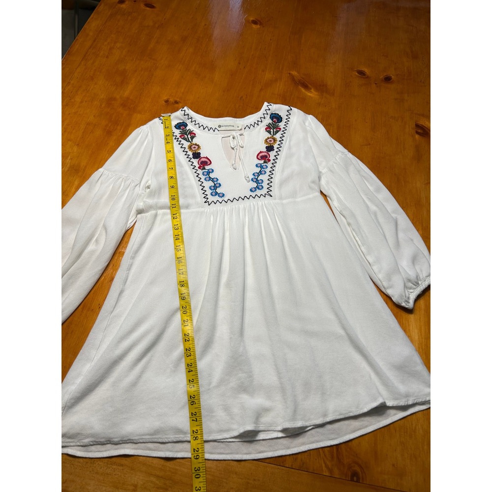The Impeccable Pig White Embroidered Boho Babydoll Blouse Floral Cottage Hippie - Picture 5 of 13
